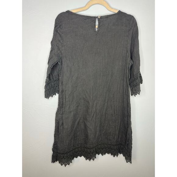 Stella Rosa Lace Crochet Trim Linen Dress Size Small Lagen Look Boho Gray Italy - Picture 2 of 6